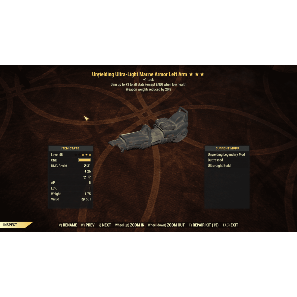 Buy [Armor set] Unyielding WWR Marine Armor (Luck) Fallout 76